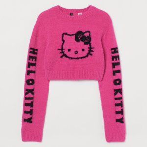 Sanrio and H and M collab Hello kitty cropped fuzzy pink sweater
